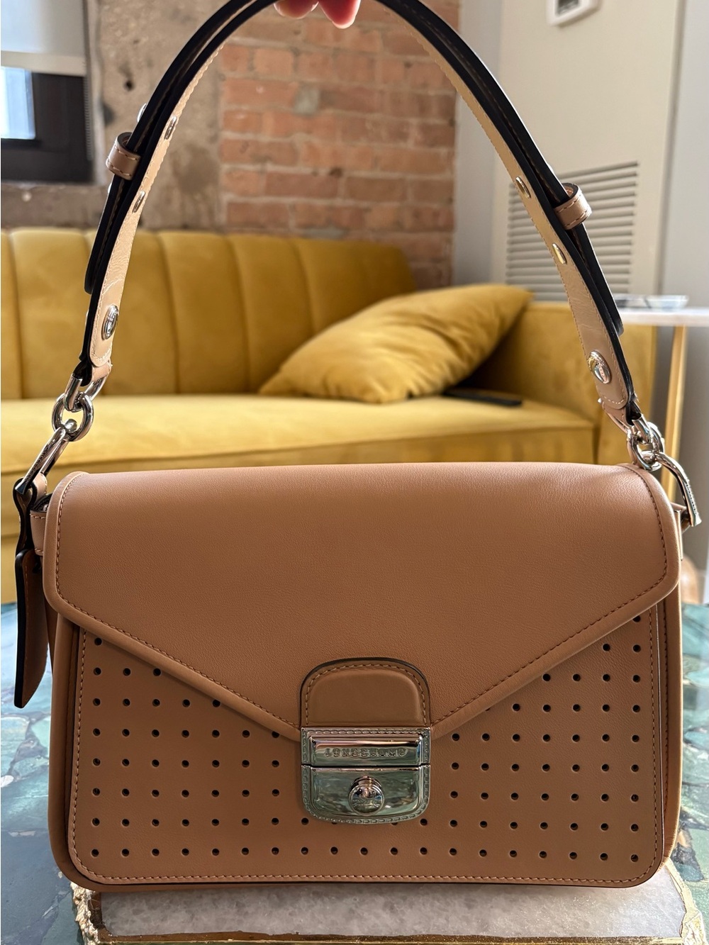 Longchamp Leather Shoulder Bag in nude